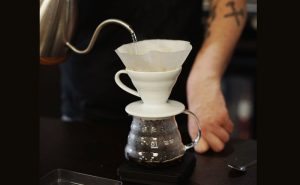 image of pouring into haria ceramic dripper and range server at Food Sorcery Cookery and barista school