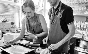 image of couple at fish cookery class Didsbury Manchester