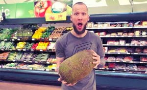 image of Jan Cron from Tailored Chefs with a Jack Fruit for research into cookery class