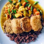 image of aubergine katsu curry for vegan cookeyr classes Manchester