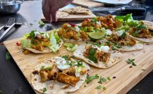 Big & Little Mexican –  Elote Corn; Crispy Chicken Tacos; Banana Split;