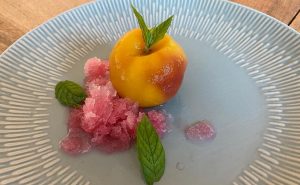 Read more about the article Poached Peaches with Granita